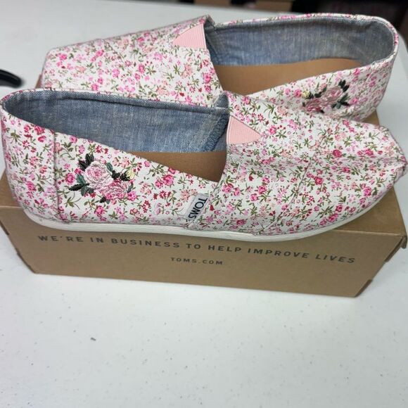Toms Classic Multi pink floral shoes size 8.5 women’s embroidered slip on - Picture 1 of 6
